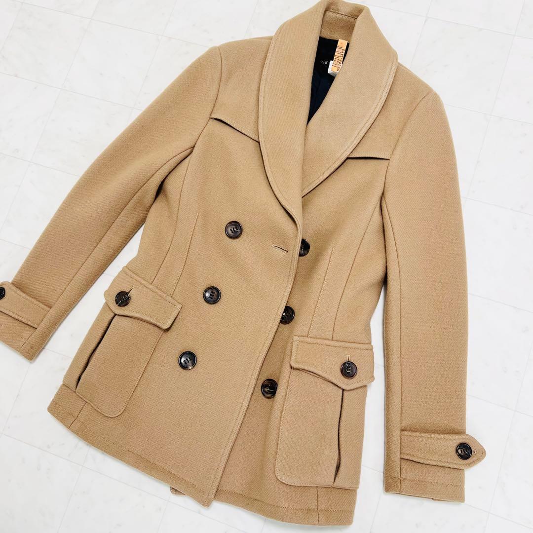 AKMエーケーエム　ダブルブレストメルトンコート　Pコート　ベージュウール