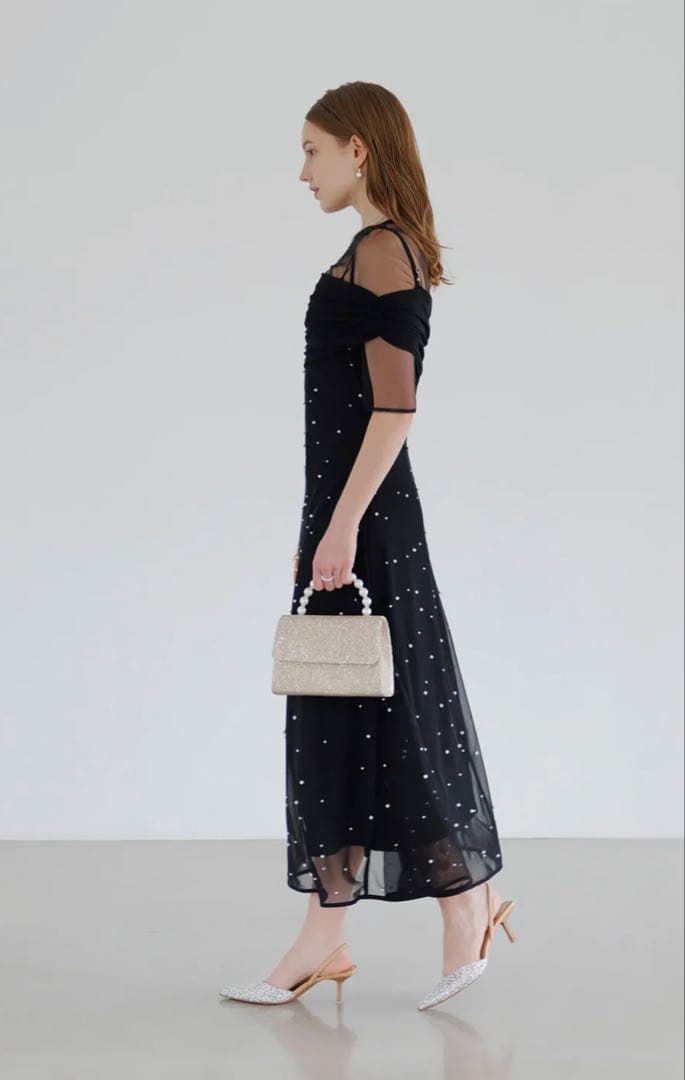 【LEJA】2WAYチュールトップスパールAラインワンピースドレス