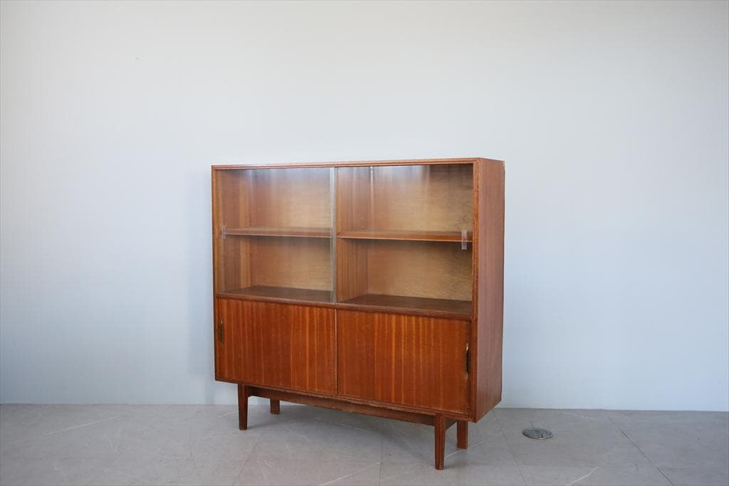 英国アンティークチーク古木キャビネット/木製本棚/食器棚/飾り棚(92-41)