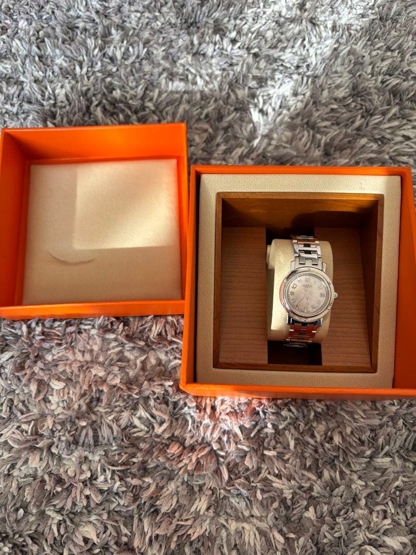 【HERMES】ピンクシェル クリッパーナクレ レディース 腕時計　ジャンク