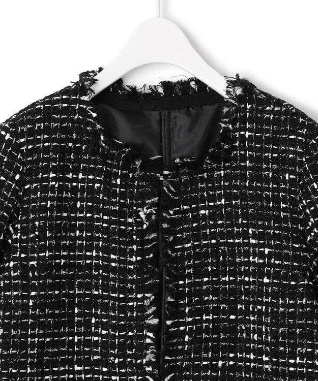 美品　ICB ロービングツイード ノーカラージャケット　ブラック×オフホワイト系