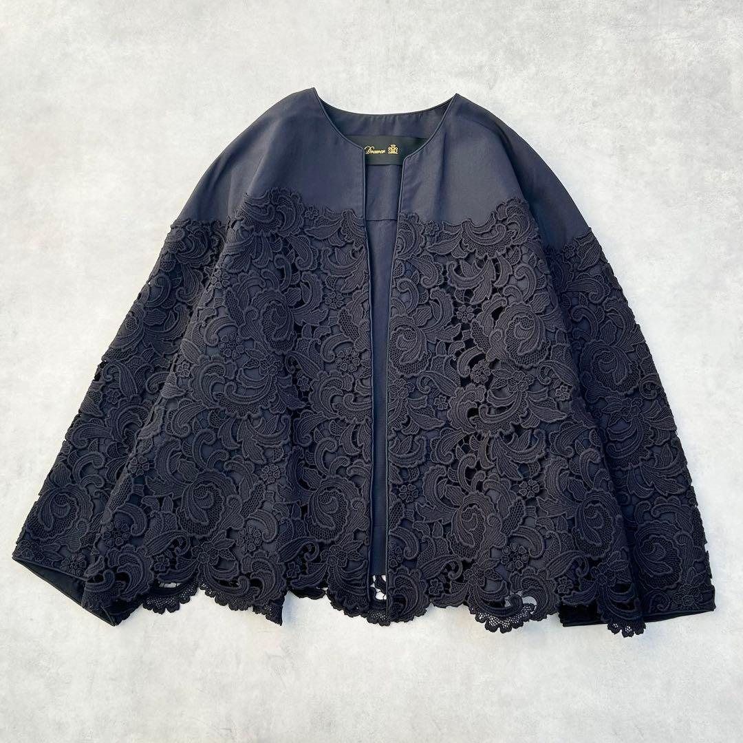 ♡美品♡ ドゥロワー　レースノーカラージャケット　花柄　ネイビー　定価16万