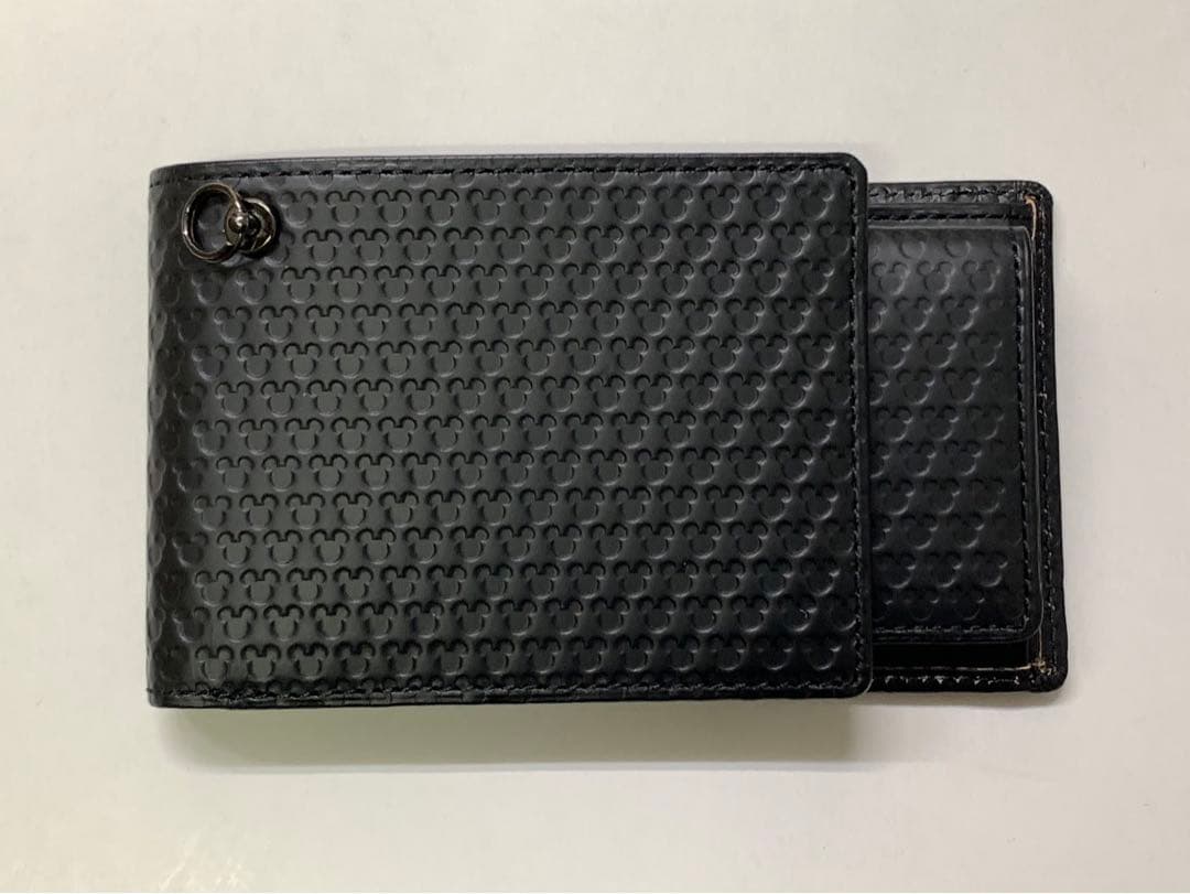 特価ジャムホームメイド黒レザー折り財布 エンボス加工ミッキーマウス
