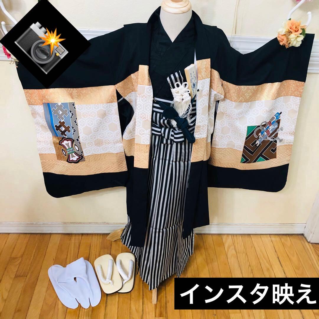 七五三 五歳‼️キッズモデル撮影一回美品‼️黒地に兜金彩金箔煌びやか❤️完全フルセット