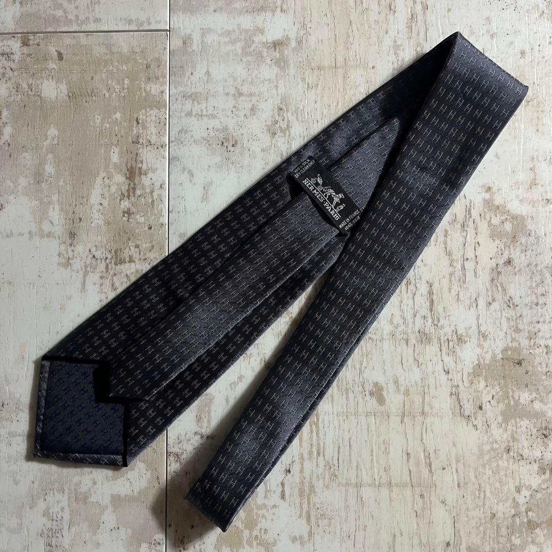 HERMES エルメス H柄 ファソネH フランス製 総柄 シルク ネクタイ