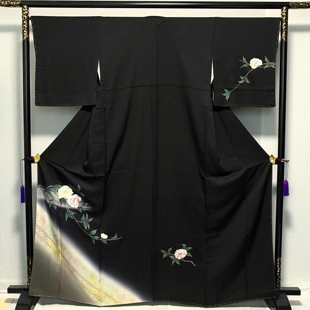 D230 訪問着　椿　正絹　着物　袷　しつけ糸付き未使用極美品