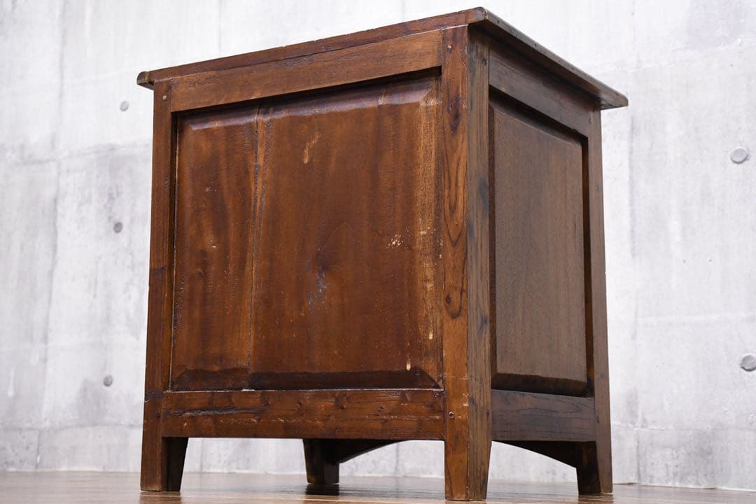 EEK59 アジアンアンティーク調 2段 サイドチェスト シーシャムウッド無垢材