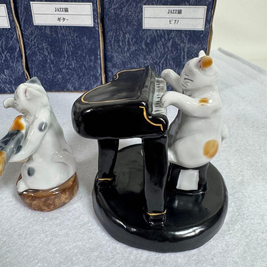 九谷焼　JAZZ ジャズ　ネコ　ピアノ　トランペット　サックス　ギター　ベース