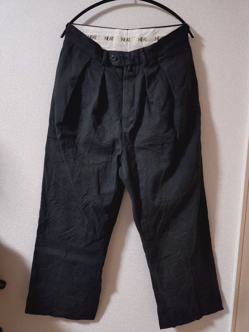 NEAT 2タックパンツ ブラック スラックス ワイドレッグ サイズ46