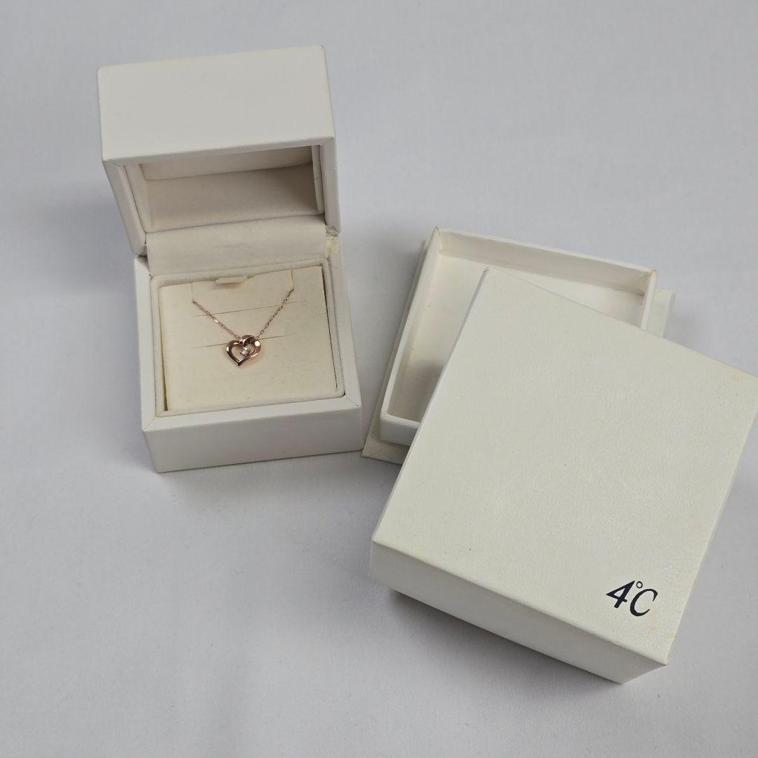 4℃ K10 ピンクゴールド ハート ネックレス ダイヤモンド 箱付き