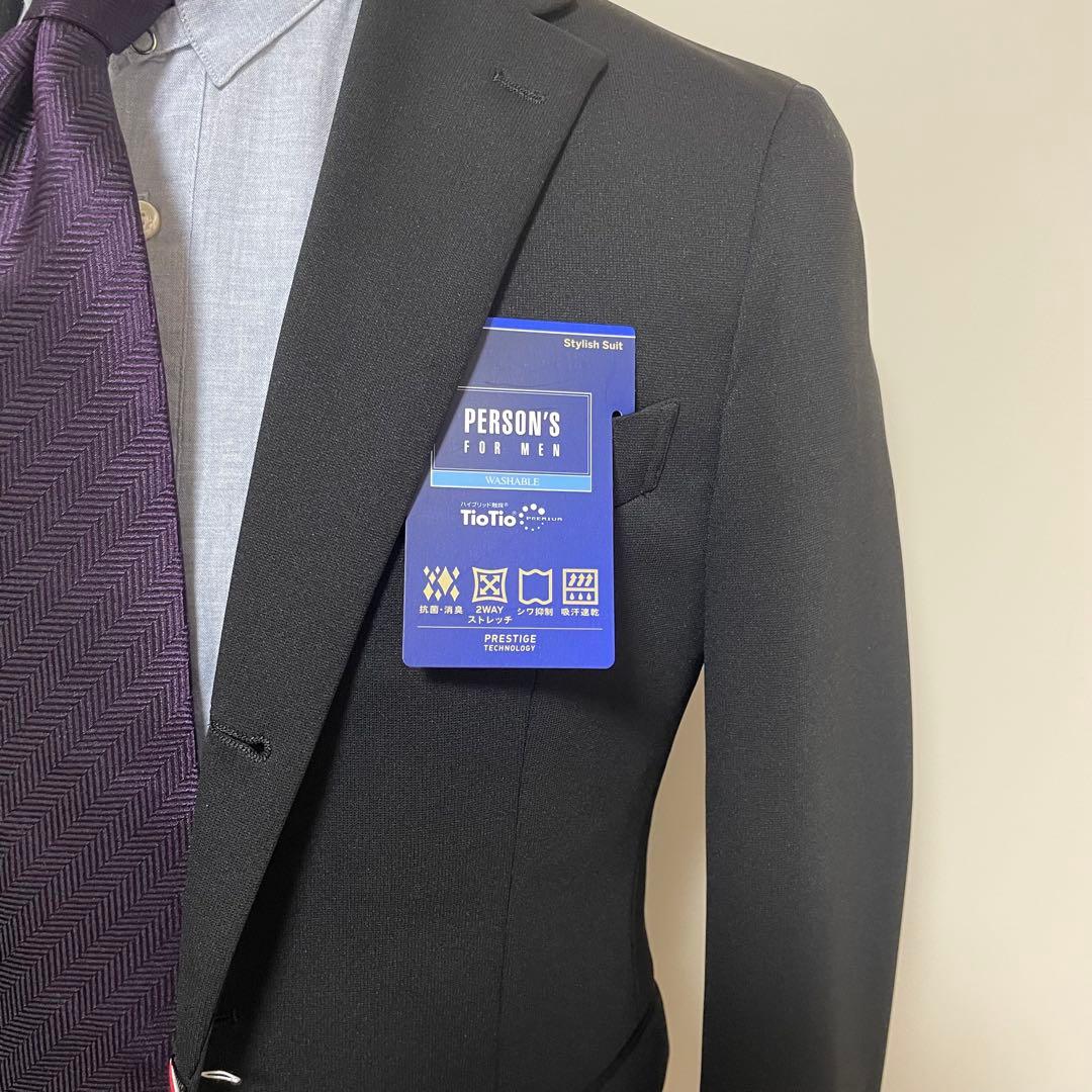 【完全新品未使用】スーツ パーソンズ 黒 YA4伸縮抜群ニット生地