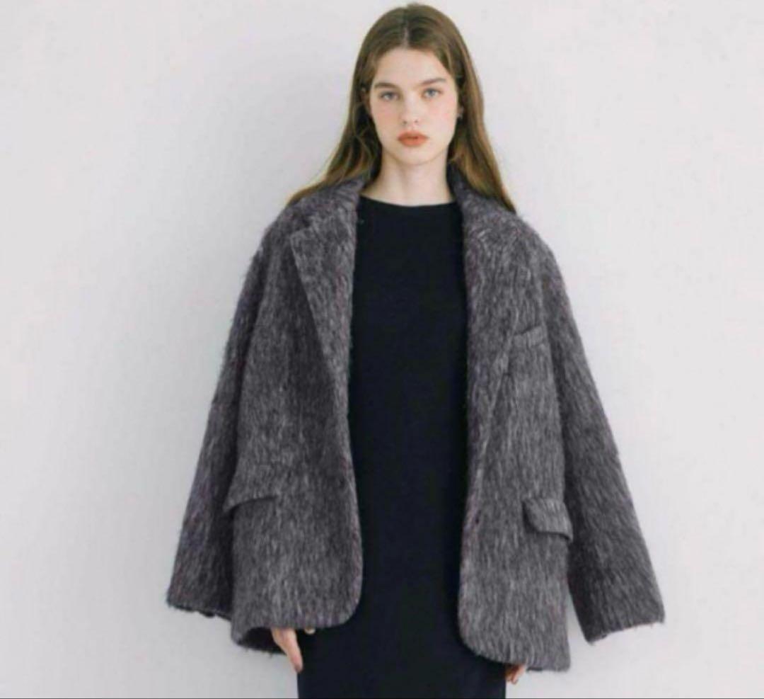 BASEMENT online モヘアシャギージャケットコート　グレー