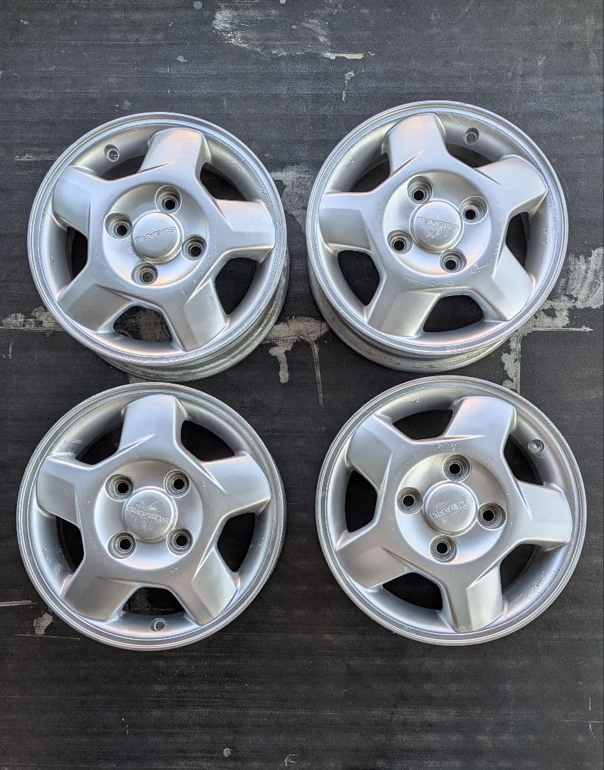 スバル純正　シルバー 5スポーク アルミホイール 12インチ　エアバルブ新品