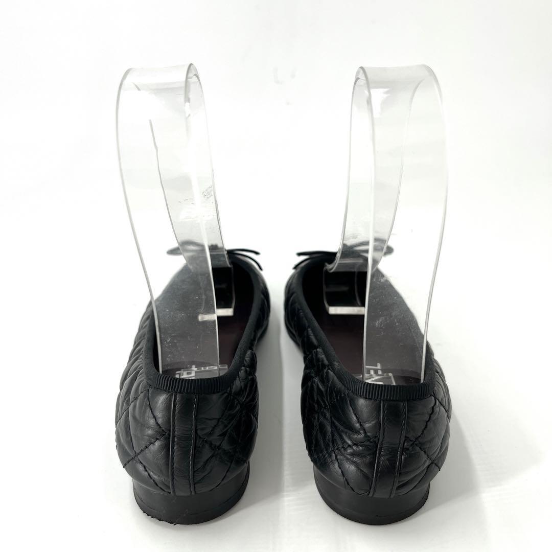 シャネル　フラットシューズ　ココマーク　マトラッセ　リボン　バレリーナ　35C