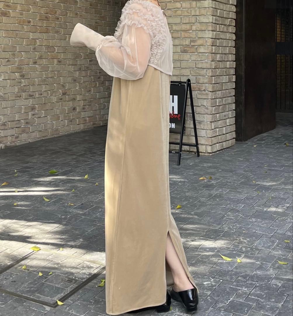 【CAPRICIEUX LE'MAGE】チュールフリルベロアワンピース