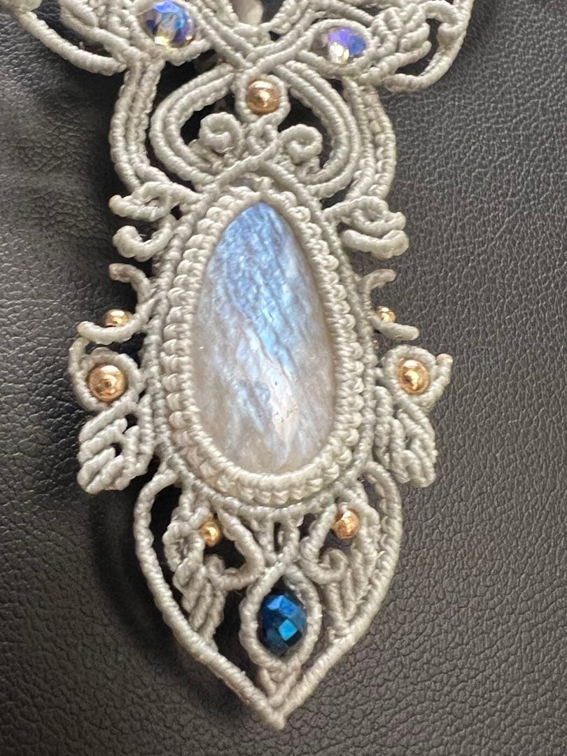 【handmade】マクラメ×ラブラドライト ムーンストーンネックレス