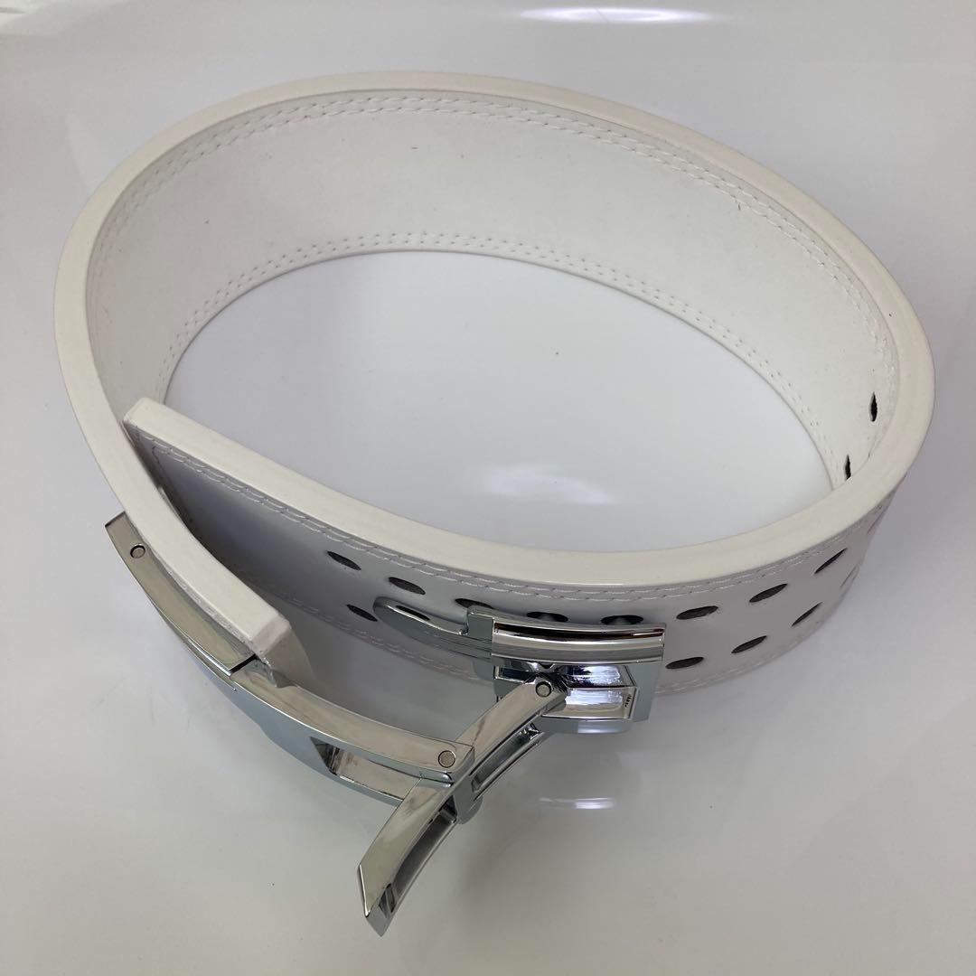 パワーベルト レバーアクション XL size 本革 WHITE/光沢銀 可変式