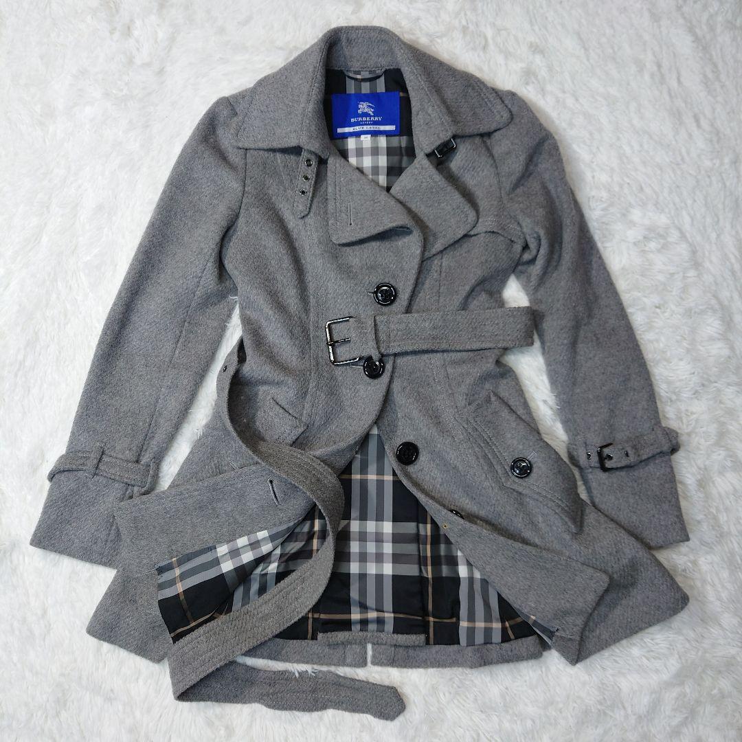 バーバリー ブルーレーベル　ロングコート　アンゴラ　ノバチェック　グレー 38