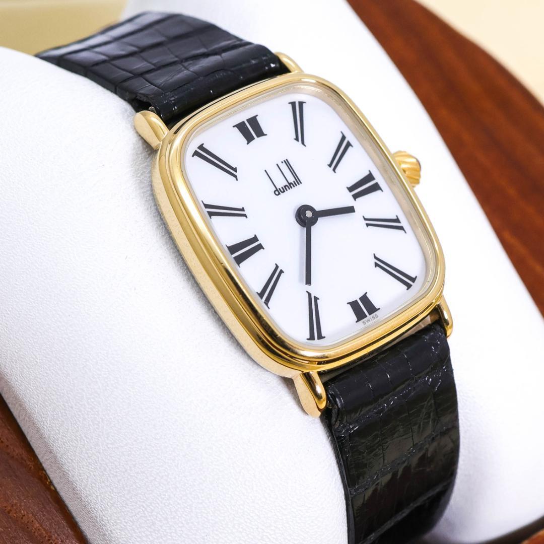 稼働 dunhill 腕時計 ローマン レディース ホワイト 純正ベルト2867