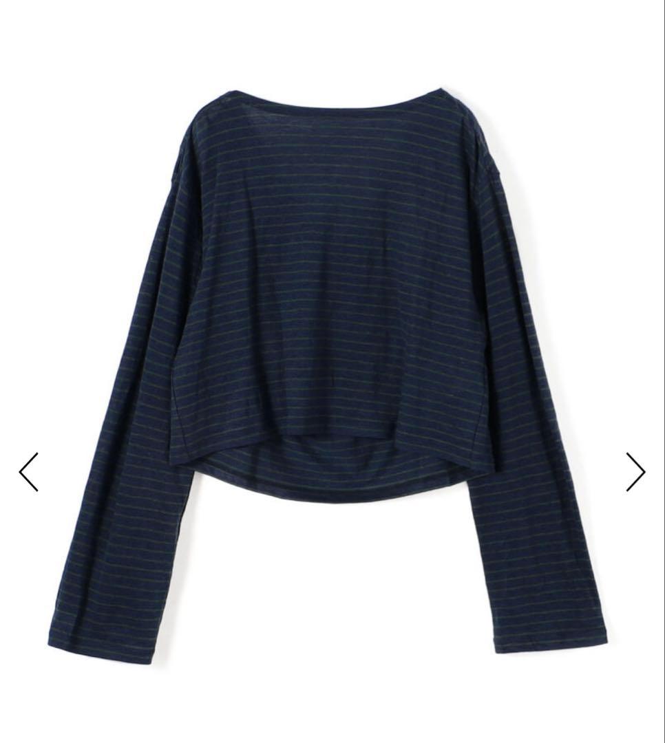 【お値下げ】リネンボーダー ショートカットソー　BACCA ネイビー