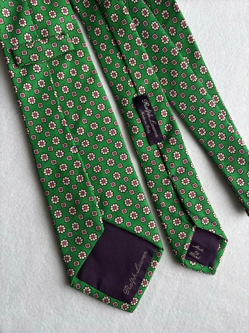 値下げ〔超美品〕希少 ラルフローレン パープルレーベル ネクタイ グリーン