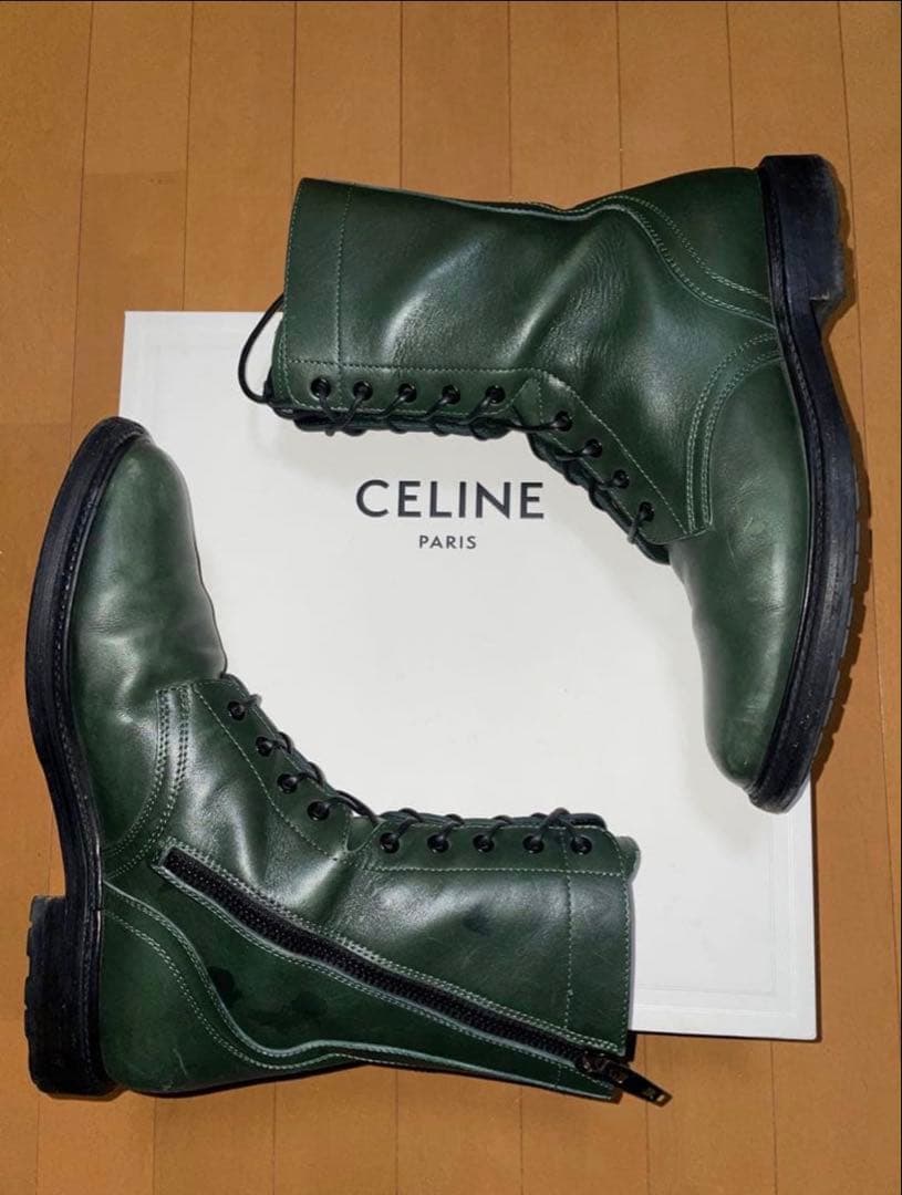 【箱付き】CELINE コンバットブーツ グリーン セリーヌ エディスリマン期