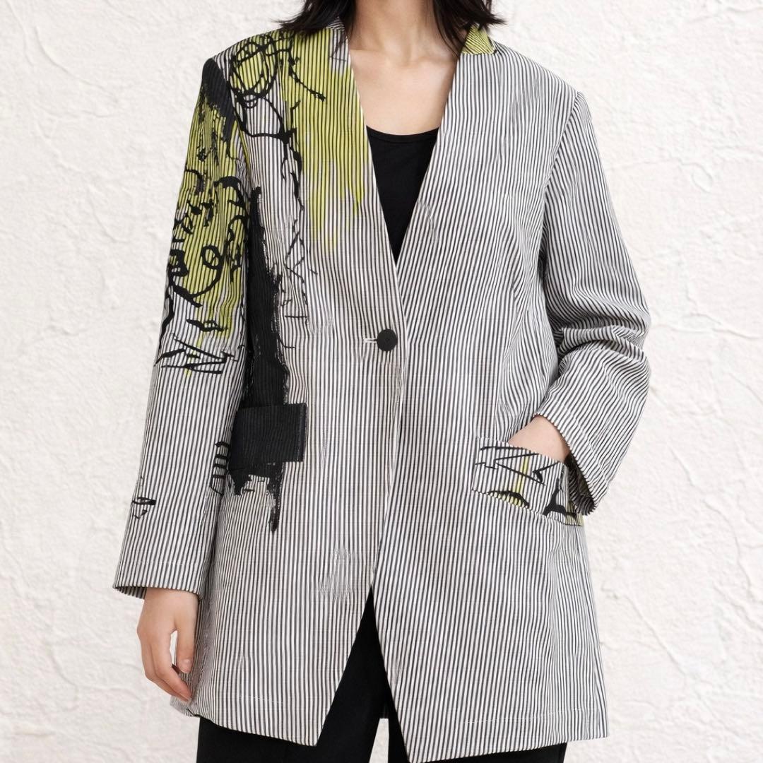 ✨美品✨2024年　芽風　センソユニコ　ノーカラージャケット　アート　1B　綿麻