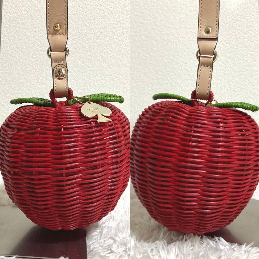 保存袋＆チャーム付き♡ ケイトスペード りんごバッグ かごバッグ 赤