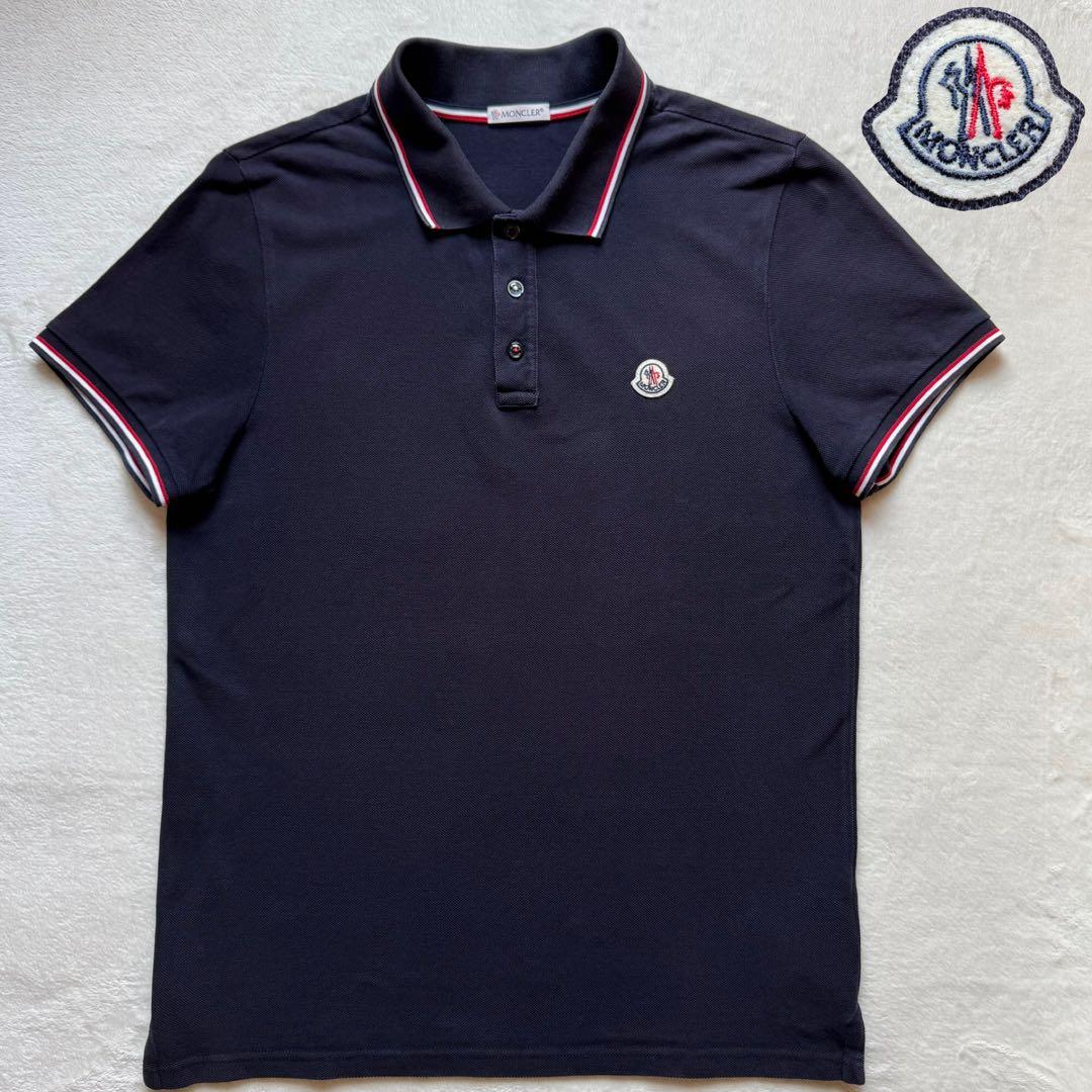 美品 MONCLER モンクレール ポロシャツ 紺 胸ロゴワッペン トリコロール