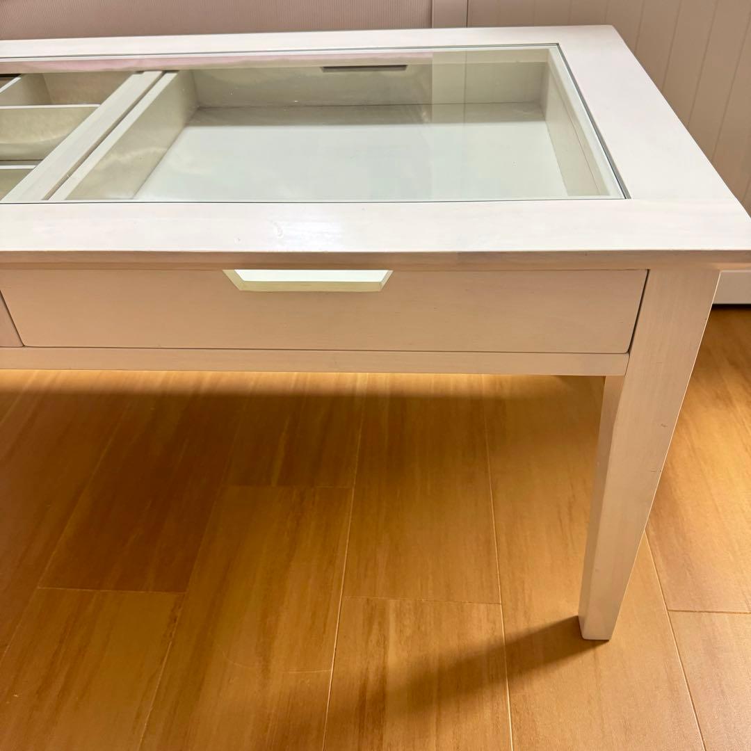 値下げ‼【美品】ガラステーブル　アイボリー　アクセサリー収納
