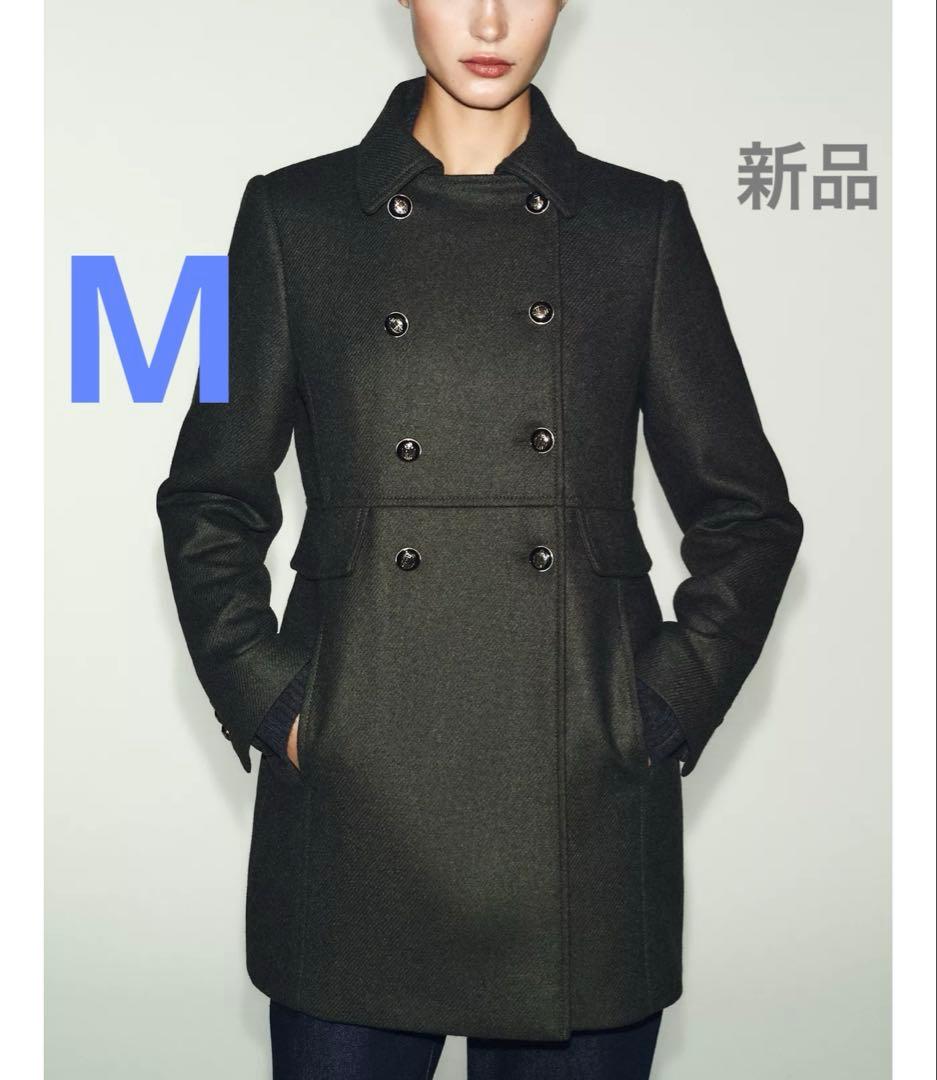 今期 ZARA ウールダブルブレストコート Mサイズ カーキ 新品タグ付き
