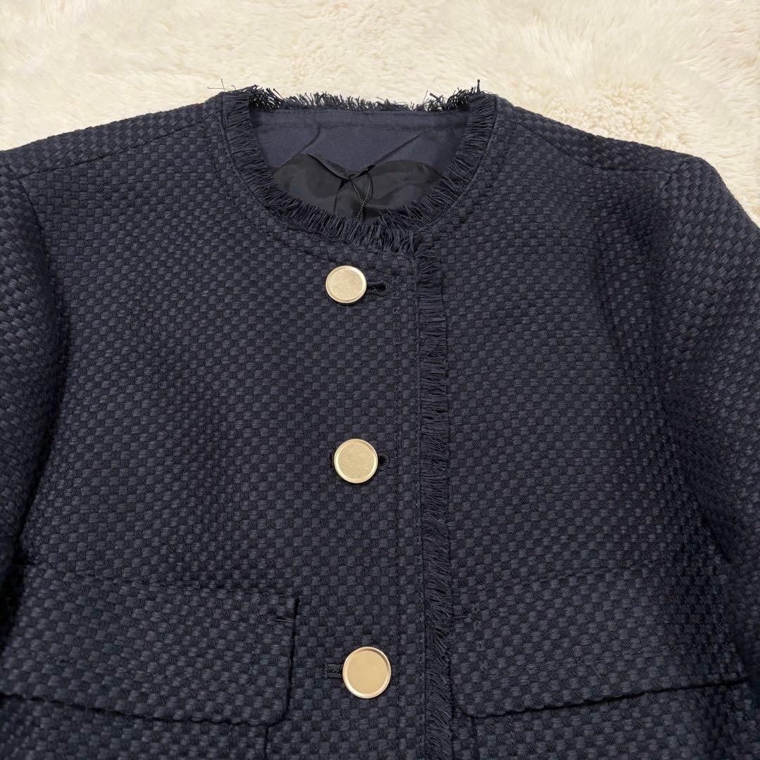 新品タグ付✨アナイ コットンプリペラポケットジャケット ネイビー ノーカラー