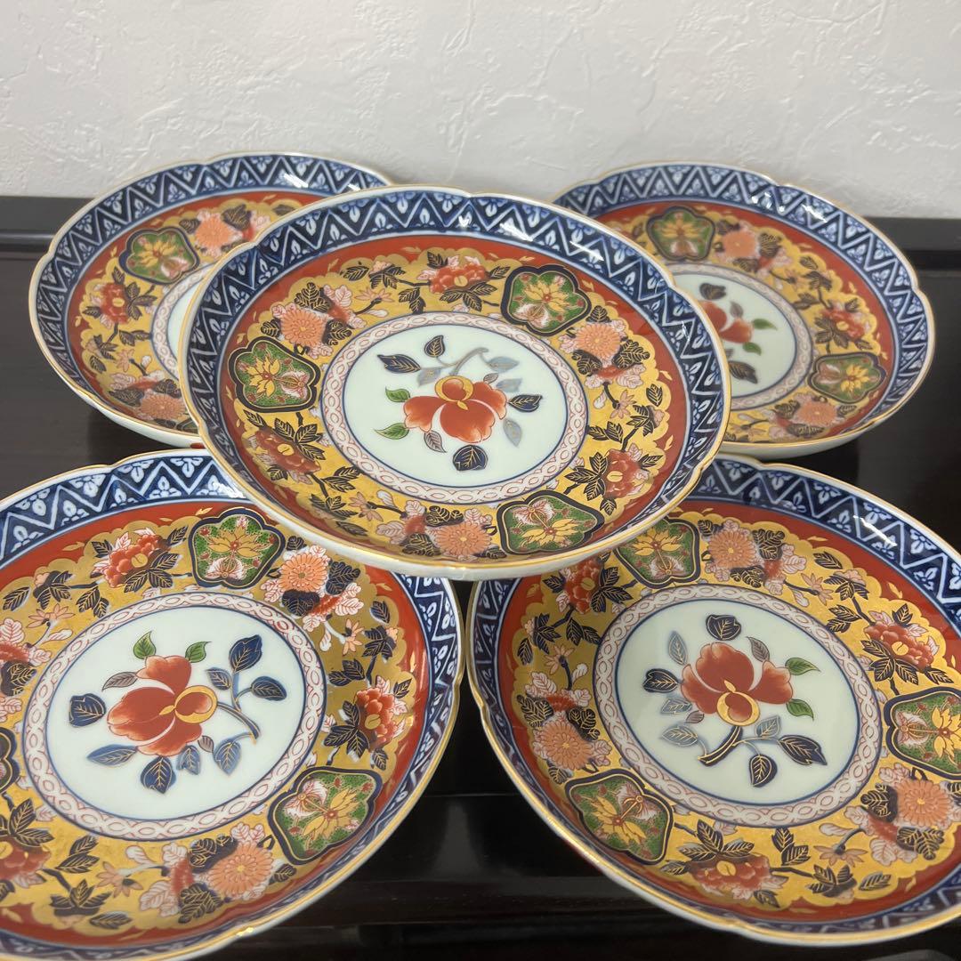 有田焼　日肥　其泉作　昭和年製　極錦金彩古伊万里　和皿揃　皿5枚 共箱付