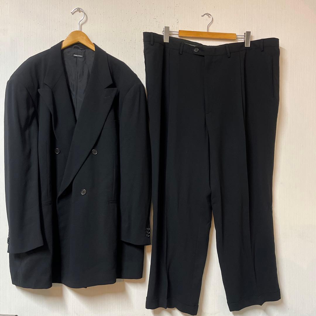 大きいサイズ ジョルジオアルマーニ ダブルスーツ サイズ66 ブラック メンズ