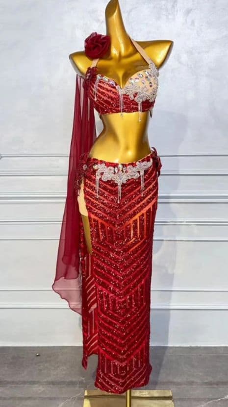 ベリーダンス オリエンタル衣装 透け ブラ スカートセット オーダーメイド