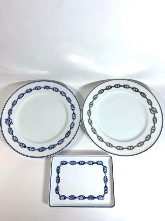 エルメス　シェーヌダンクル　丸皿2枚&スクエアプレート1枚セット