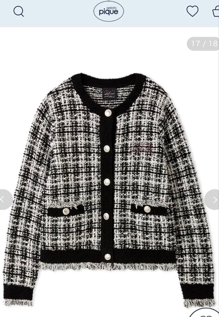 ジェラピケ　ノーカラーチェックジャケット