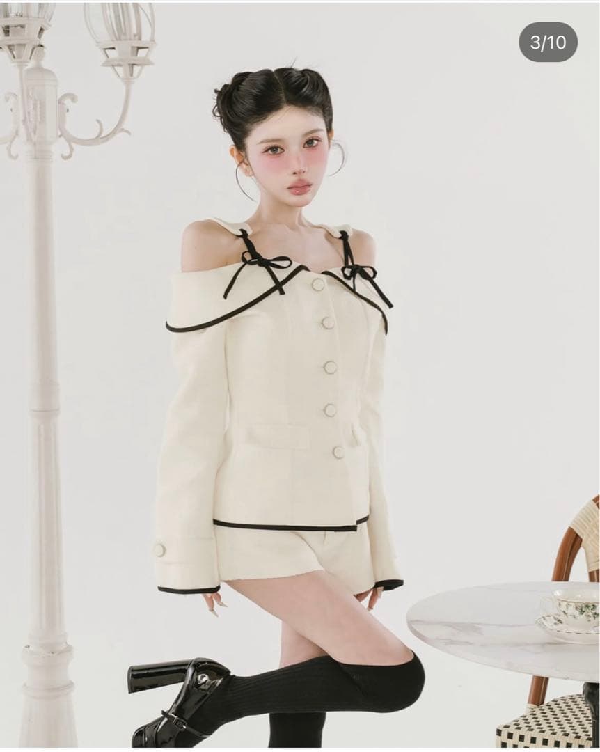 darich ダーリッチ ボンディングツイードオフショルチュニック ホワイト M