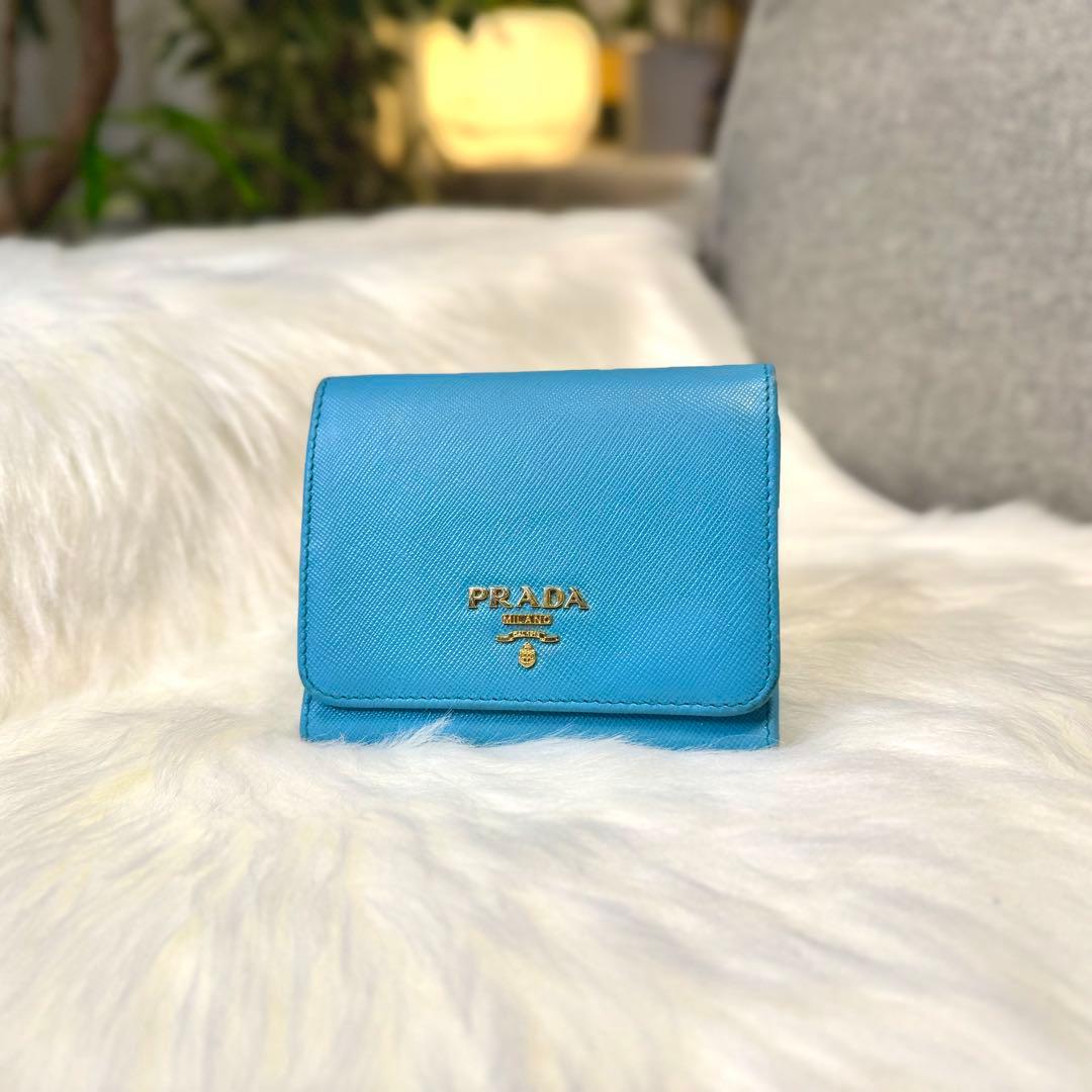 PRADA プラダ サフィアーノ 3つ折財布 ターコイズブルー