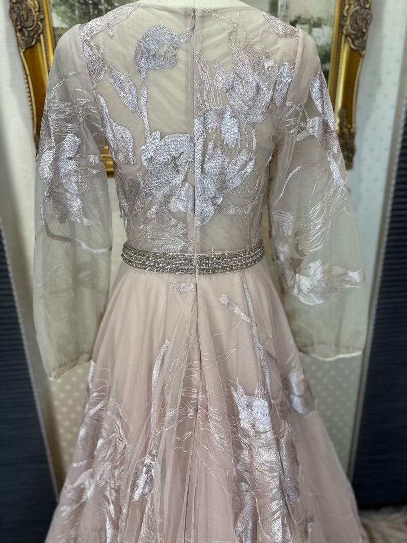 JOVANI☆ベージュピンクVネック 長袖 パーティードレス