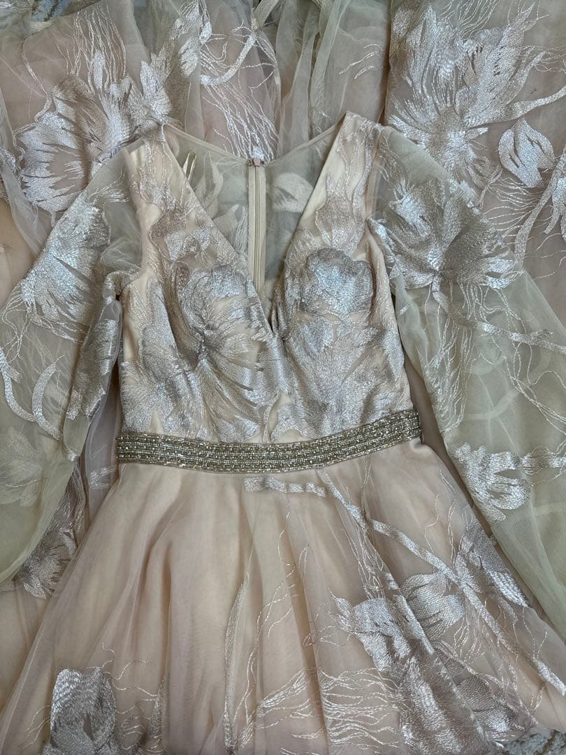 JOVANI☆ベージュピンクVネック 長袖 パーティードレス