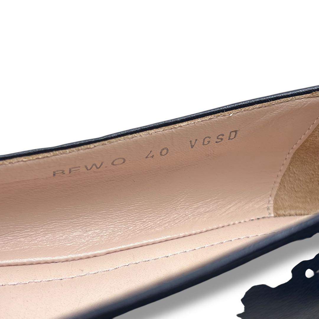 未使用級■BALLY バリー【25.0】フラット パンプス ネイビー レザー