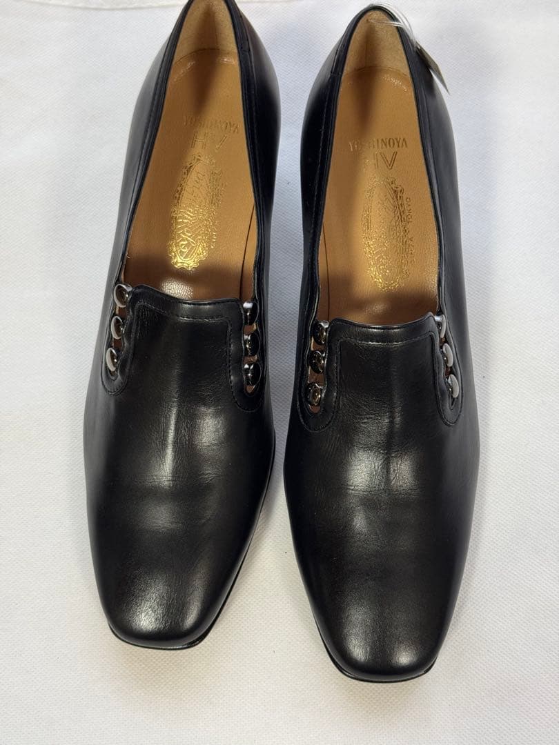 黒 レザー スリッポン 中ヒール