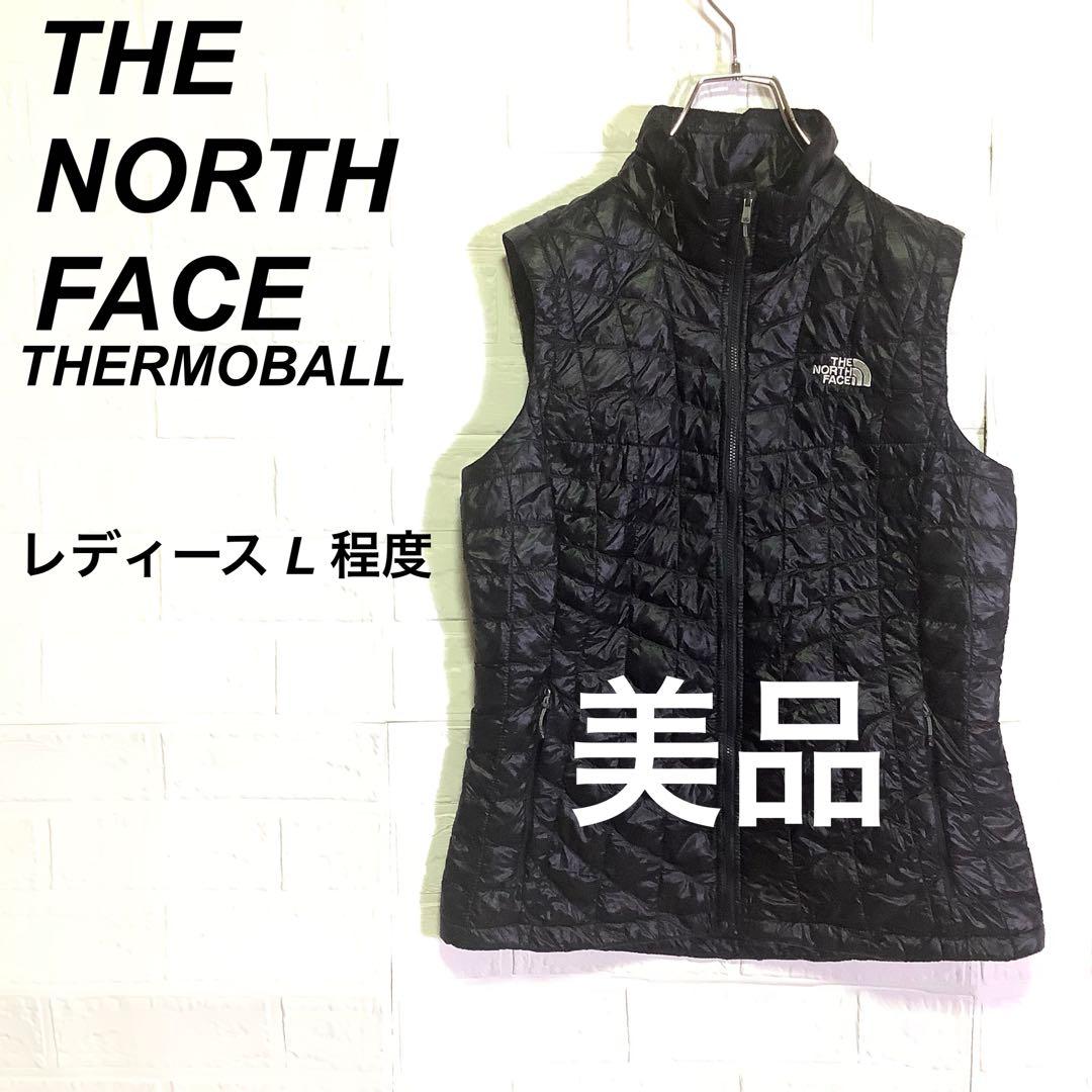 美品 ノースフェイス 中綿ベスト THERMOBALL 刺繍ロゴ ブラック 黒L