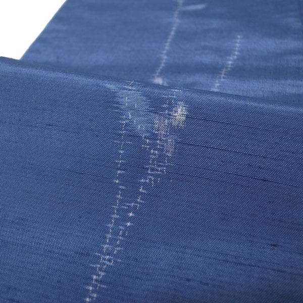 十日町紬 春秋の単衣 着物 袷 青 花 正絹 裄65 Ｌ 新古品 sn1820