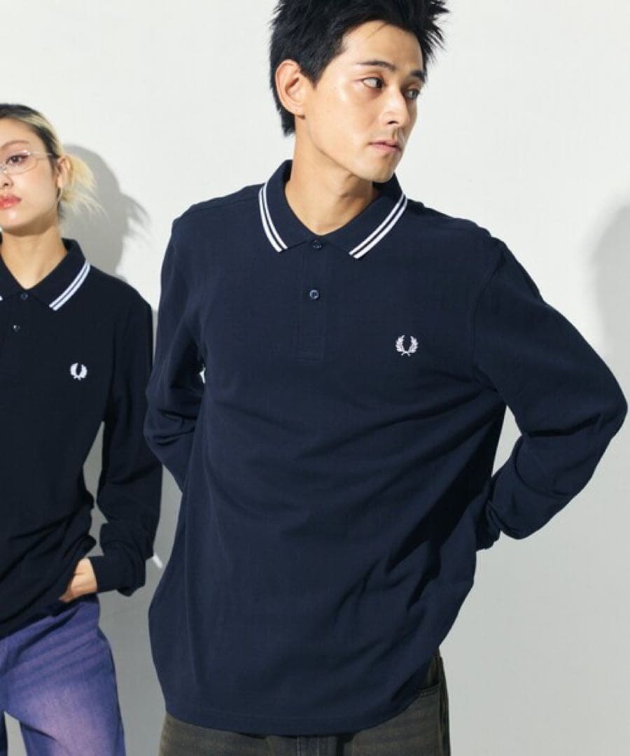 フレッドペリー ネイビー 長袖ポロシャツ　fred perry m3636