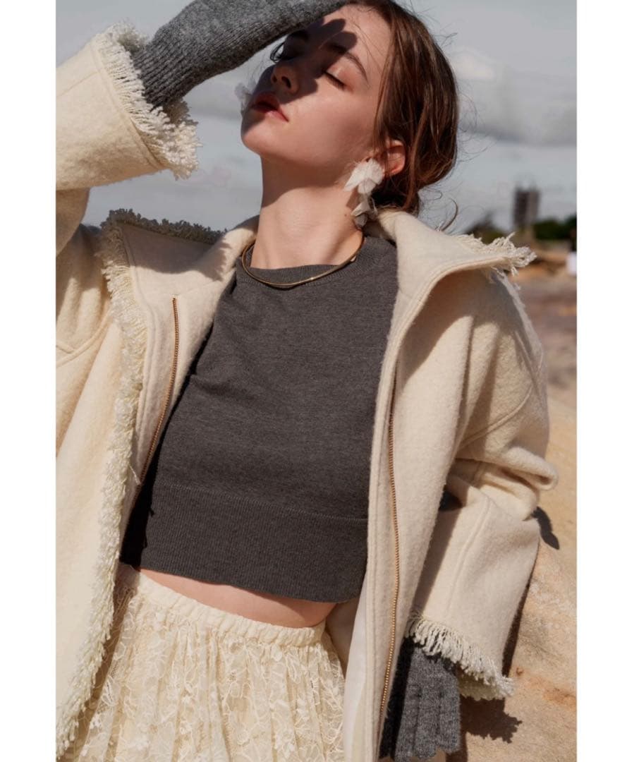 ジャケット・アウター Acka. stand collar fringe coat