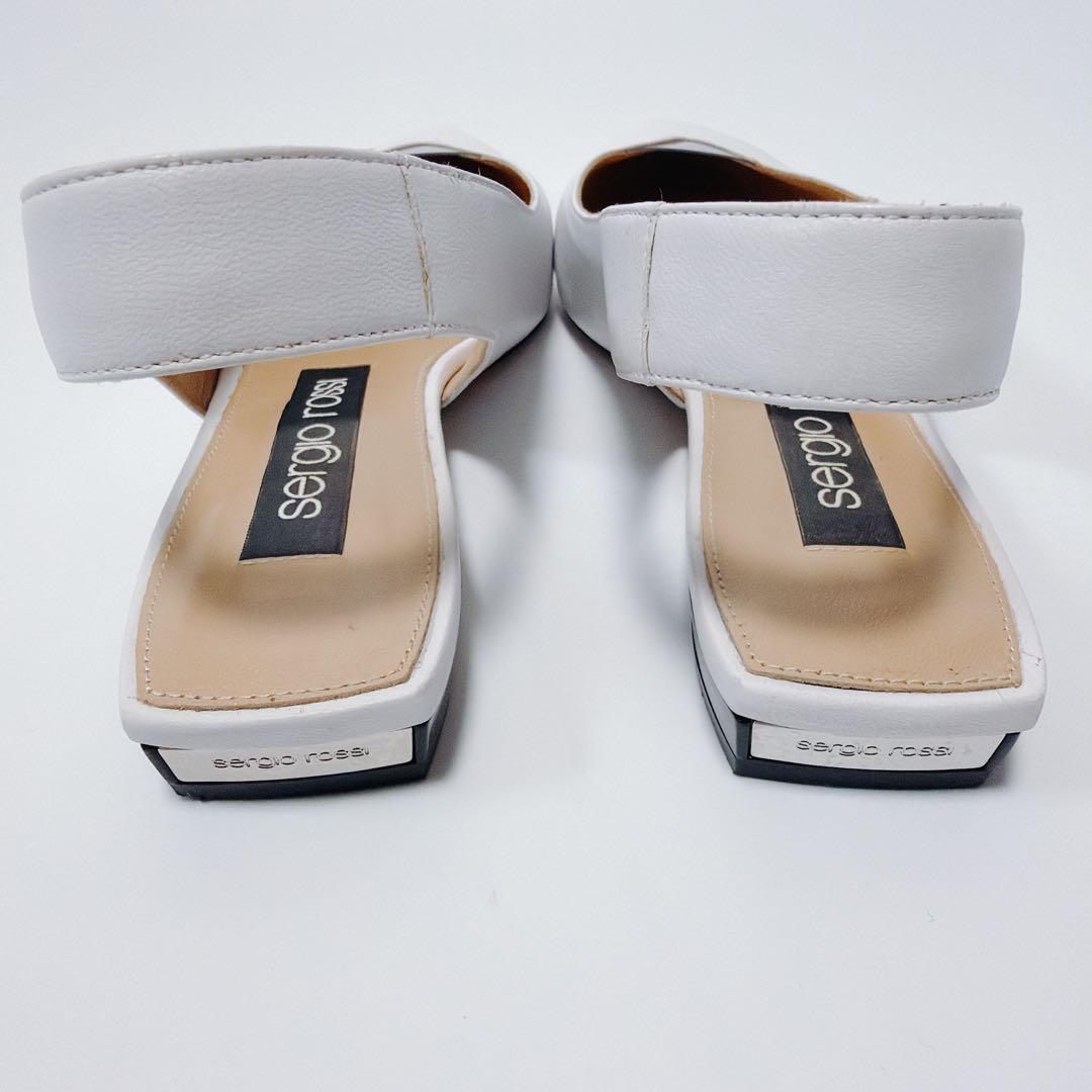 《美品》セルジオロッシ フラットパンプス ストラップ ホワイト 35.5