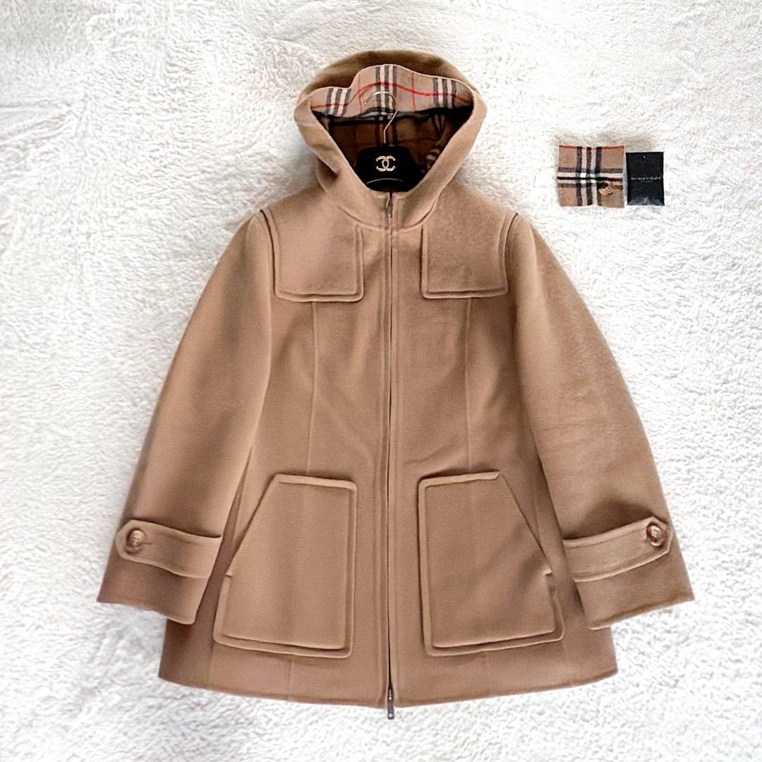 【バーバリーロンドン】カシミヤ混ウール ダブルフェイスフーデットコート キャメル