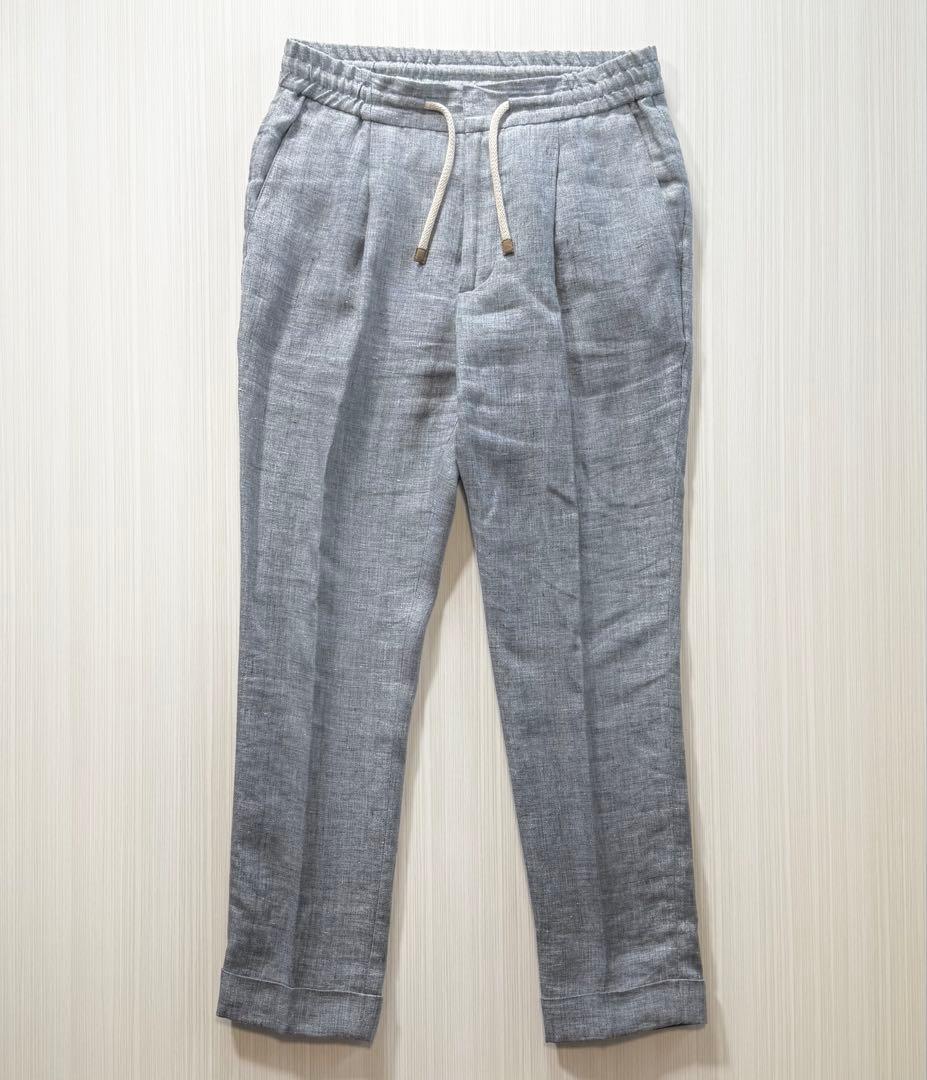 P89★美品★22SS★極上リネン100% ドローコードパンツ ブルネロクチネリ